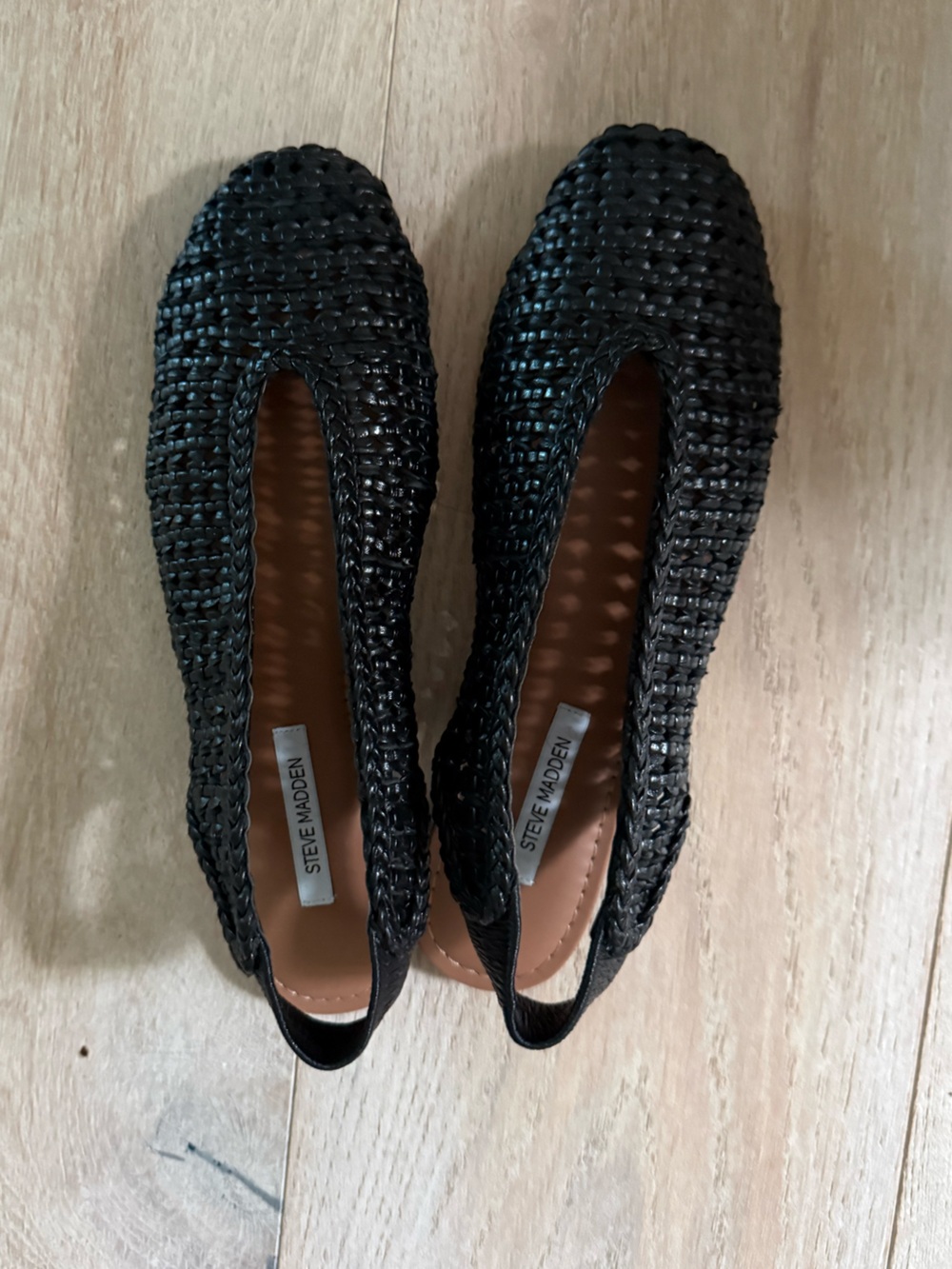 NWOT Steve Madden Rumi Black Woven Leather Slingback Flats Size 8
